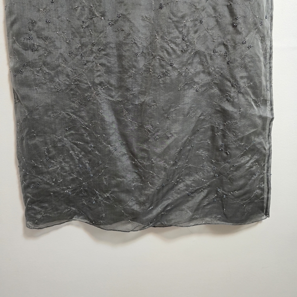 Vintage Anne Taylor 100% Silk Grey Embroidered Flora Pearl Maxi Skirt - Picture 3 of 10